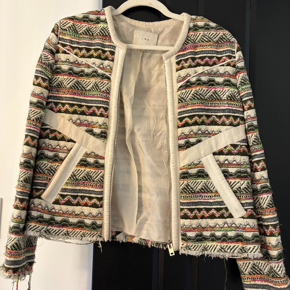 IRO Paris Embroidered Tweed Moto Jacket — Size 2